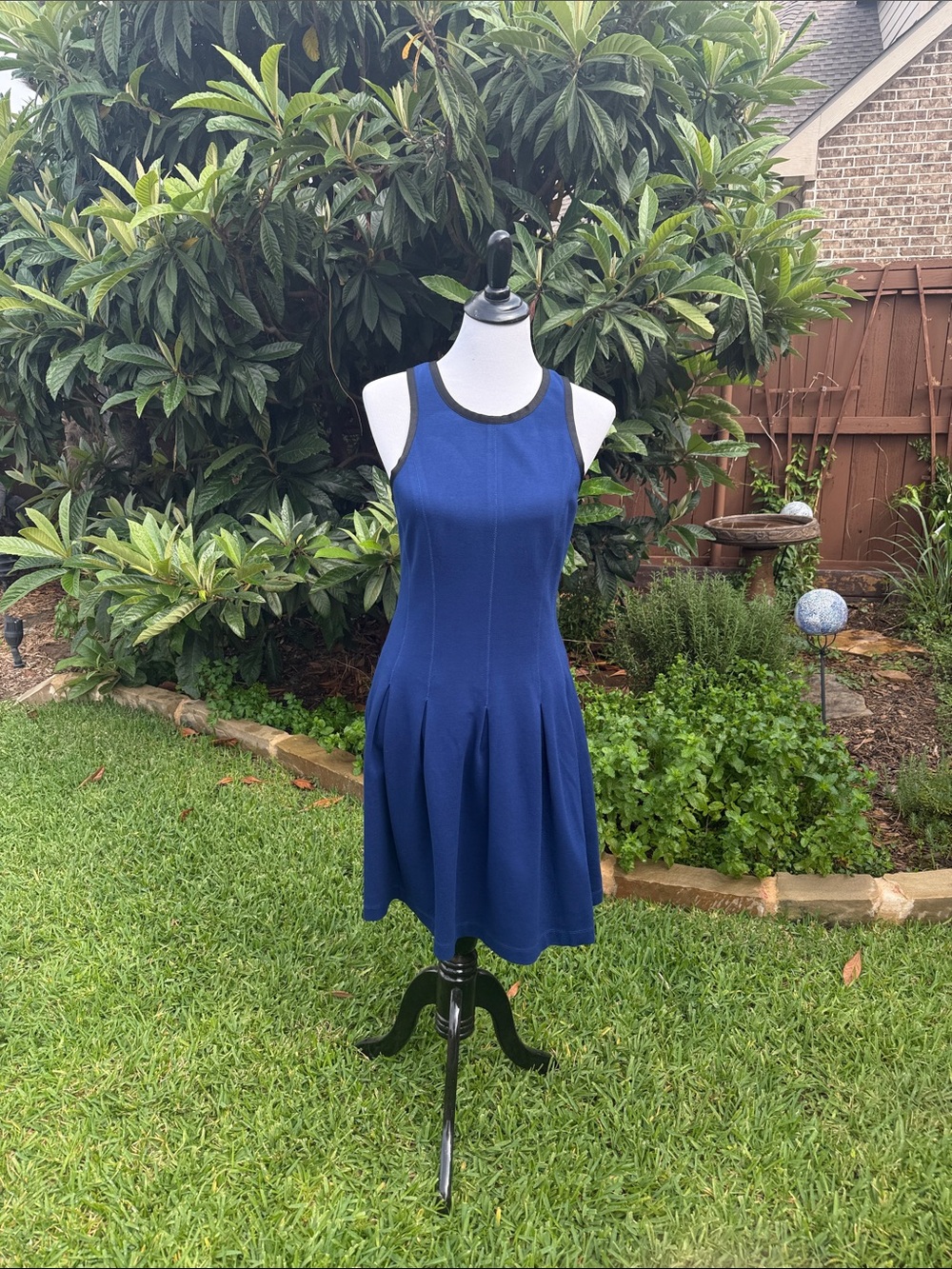 Banana Republic Navy Sleeveless Fit-&-Flare Dress with Black Trim